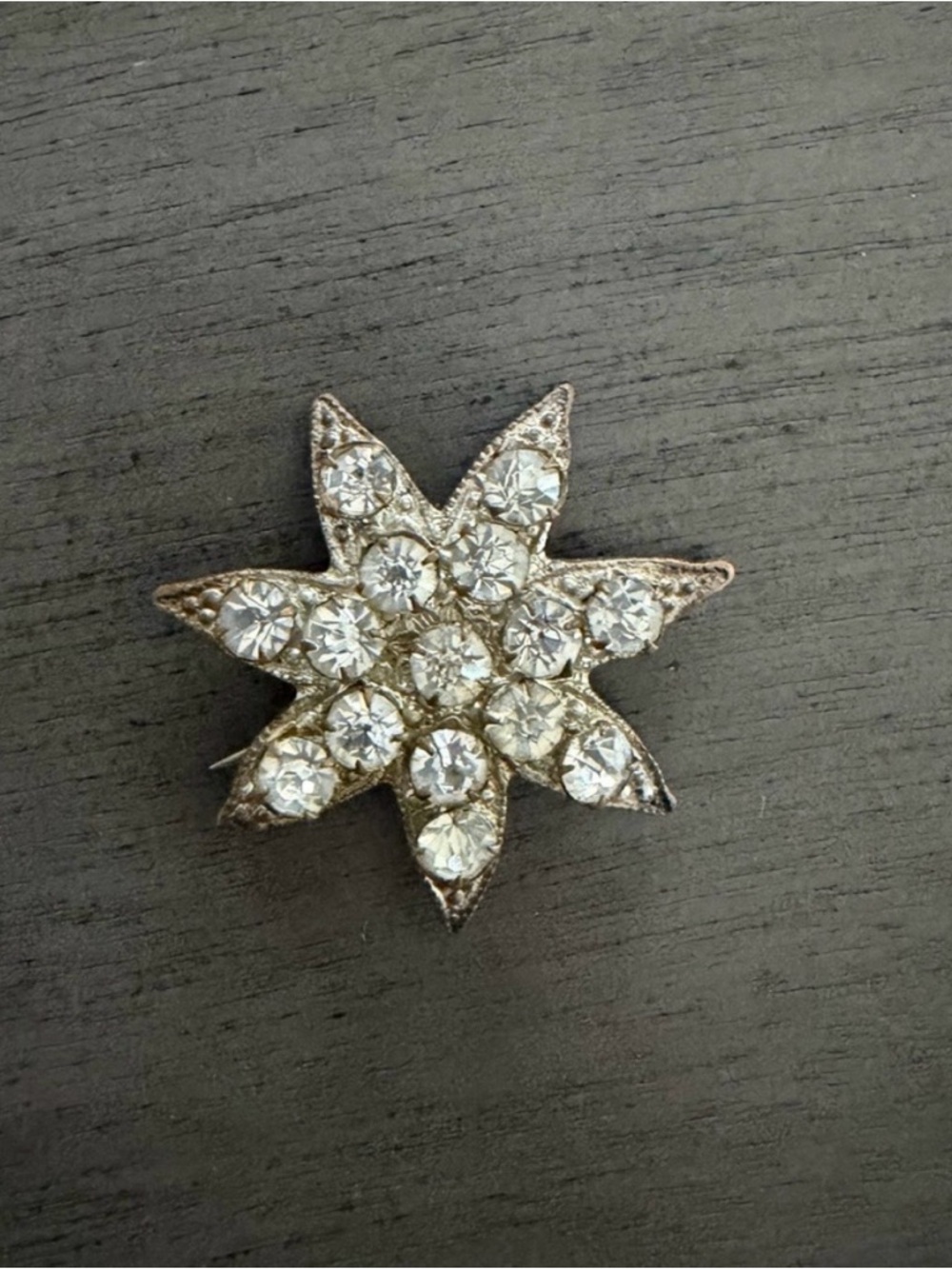 Vintage Mid Century Silver Tone Rhinestone Starburst Pin